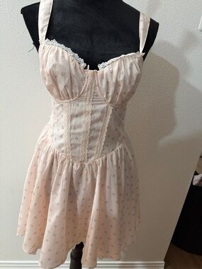 Pink Floral Lace Trim Sundress